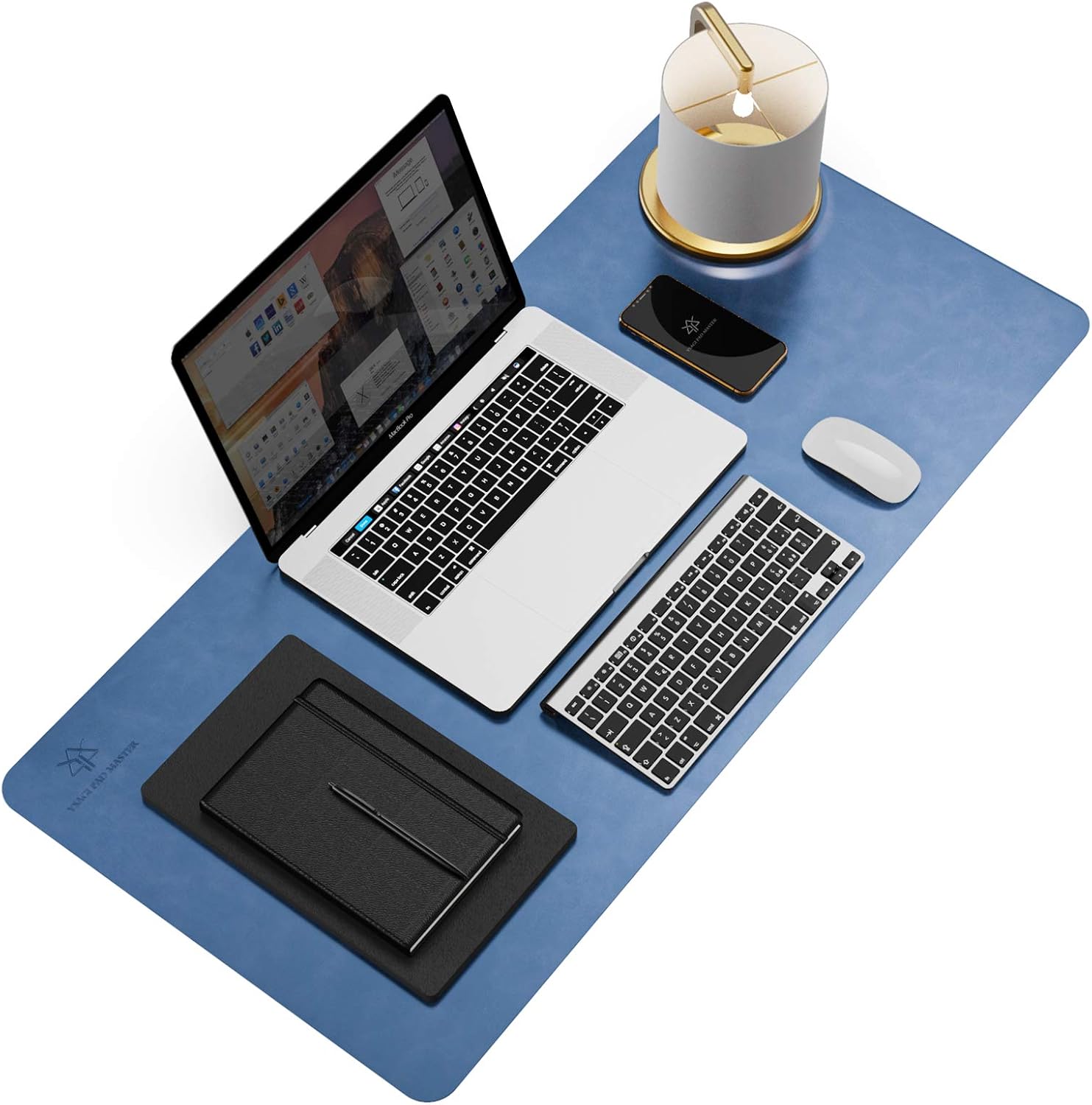 Leather Desk Pad, Non-Slip Office Desk Pad Protector, Easy Clean Waterproof Desk Blotter, Non-Sticky Laptop Desk Writing Mat Mouse Pad (Blue, 31.5" x 15.7")