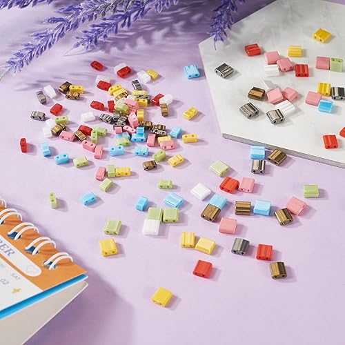 Miniatura 8 de Craftdady 560 cuentas rectangulares de vidrio con semillas de cristal, 8 colores, cuentas de Tila de brillo de 2 agujeros para fabricación de joyas