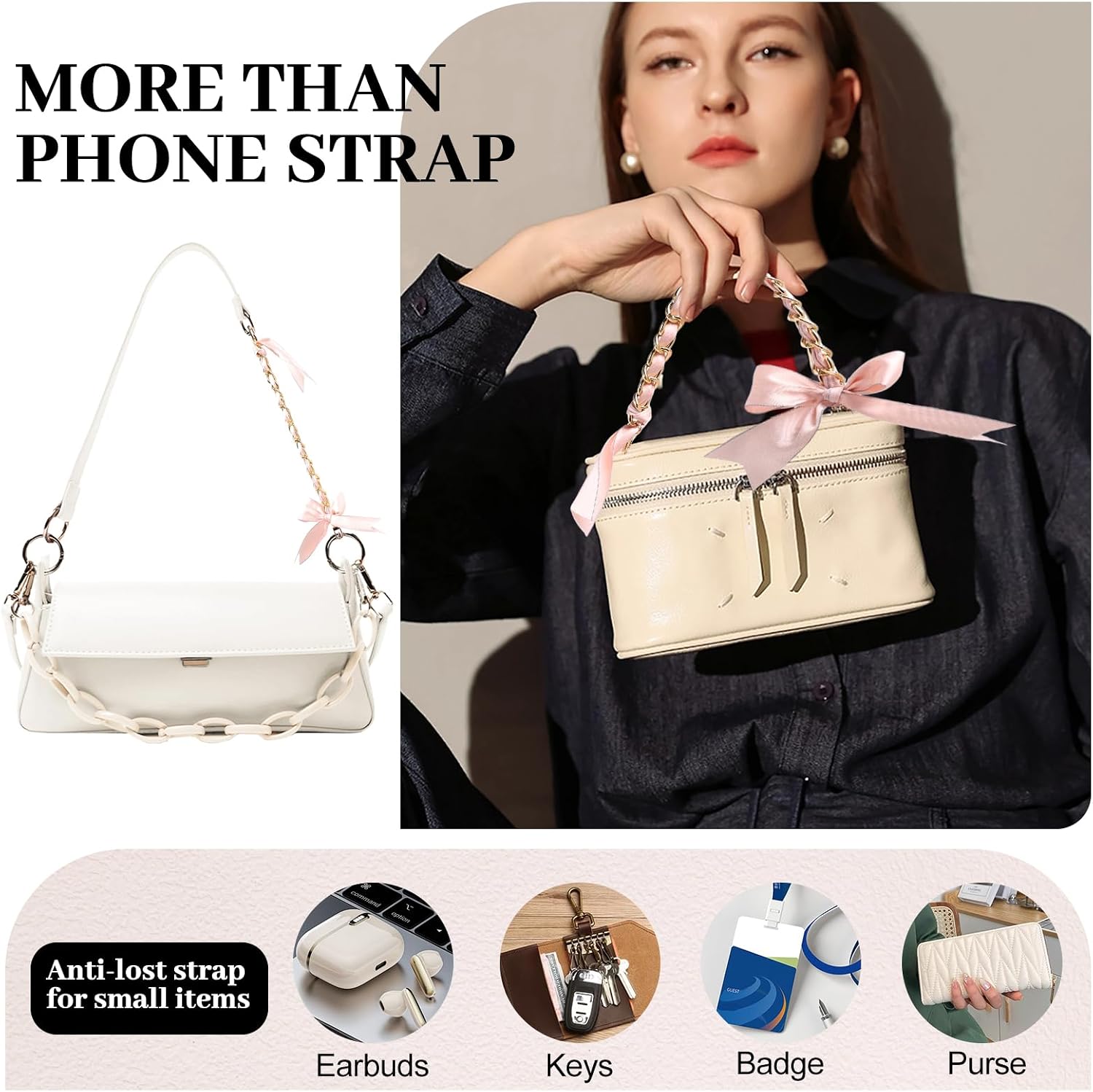 Ribbon Bow Phone Wrist Strap for Women Anti-theft Golden Metal Phone Chain