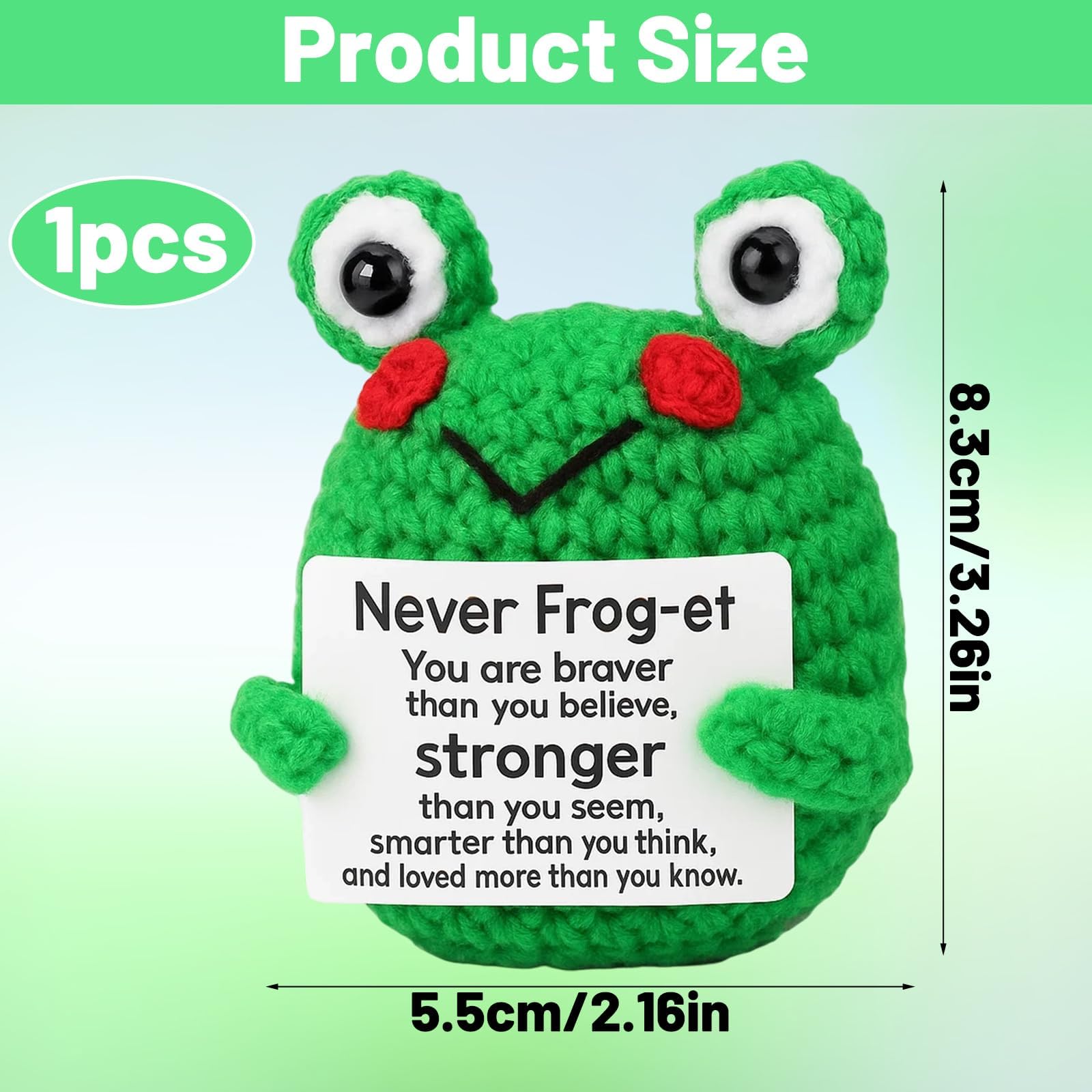 YgonziRuvc Positive Frog Crochet Emotional Support Plush Doll with Card, Cute Knitted Green Frog Potato Toy - Image 2