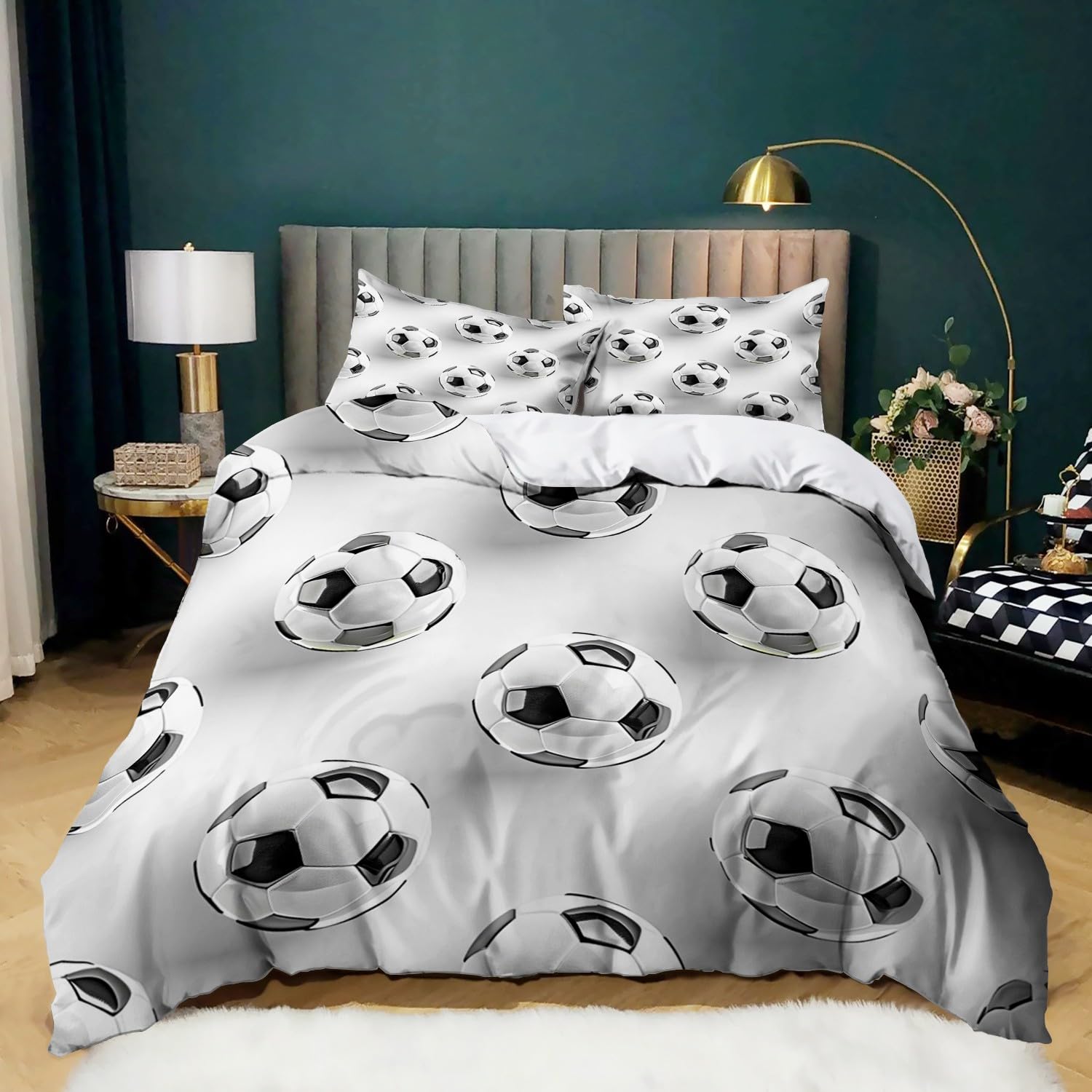 Biancheria da letto in bianco e nero, 155 x 220 cm, per bambini, ragazzi e adolescenti, per letto singolo, con stampa astratta, copripiumino con chiusura lampo e federa da 80 x 80 cm