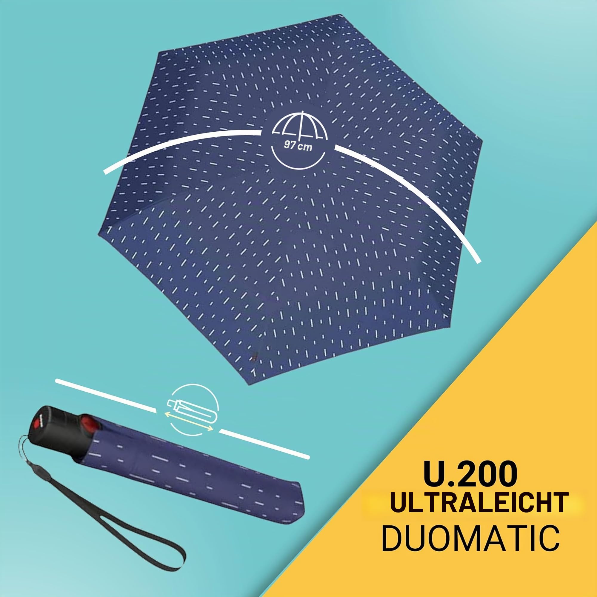 Knirps U.200 Ultra Light Duomatic Automatic Open Rain Umbrella - Compact Windproof Travel Umbrella for Adults - 97cm Diameter Retractable With Carrying Case