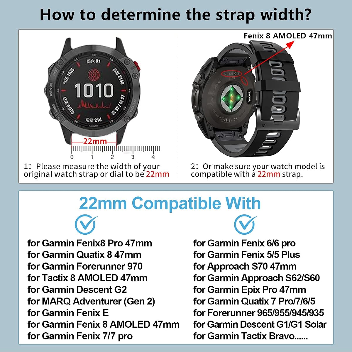 ZPJPPLX 22mm Quickfit Band Compatible with Garmin Fenix 8/7/6 epix Pro,Silicone Wrist Strap for Fenix E/5 Plus/5/tactix quatix 8 7 pro/Forerunner 970/965/955/Descent G2 G1/Approach S70/S62/S60 47mm 6pack1 image 1