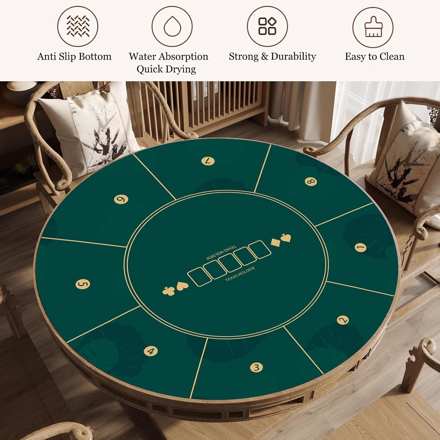 Anti Slip and Noise Reduction Green Game Table Cover Round Mahjong Mat for Poker Card Dominoes Board Gaming with Carrying Bag(Green-4,23.62x23.62 in)