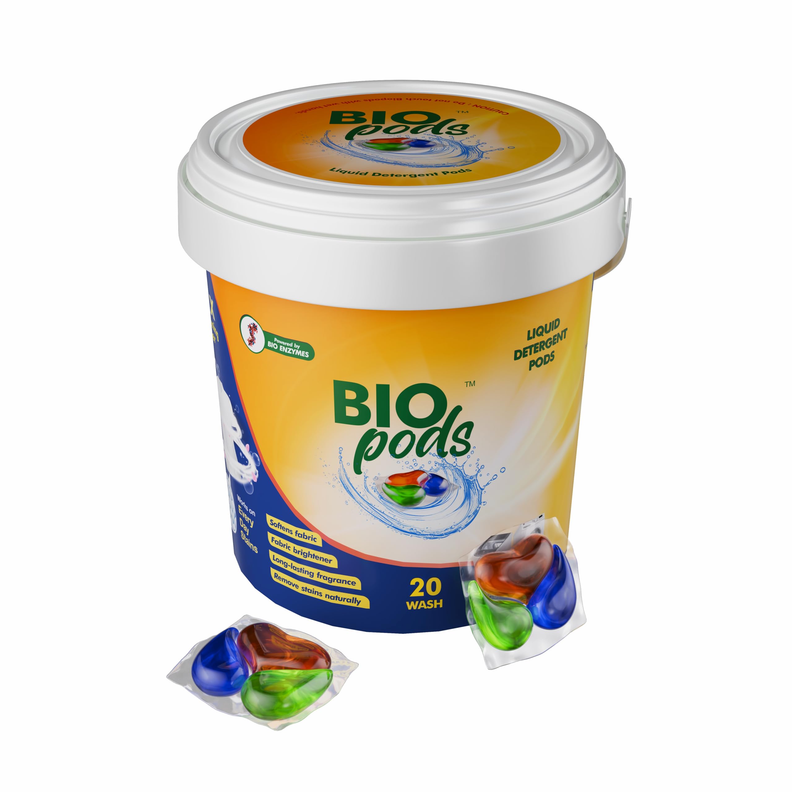 BioPods 20 Dissolvable Ultra Clean Laundry Pods | Powered by Bio Enzymes for Tough Stains| Fabric Conditioner & Brightener | Top & Front Load | Fresh Long-Lasting Fragrance | 1 Pod = 1 Wash (upto 8kg)-image-3