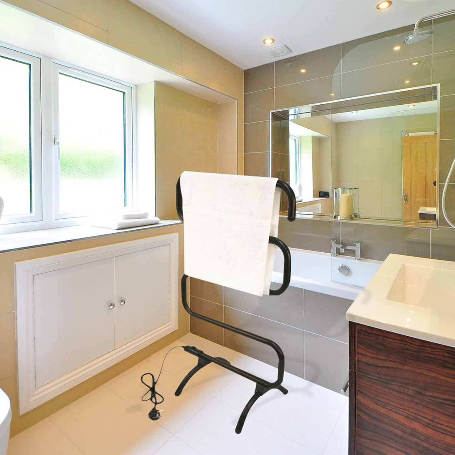 Towel Warmer Electric Heated Drying Towel Rack Lightweight S-Type Freestanding Cloth Hanger for Home Hotel Bathroom, Black