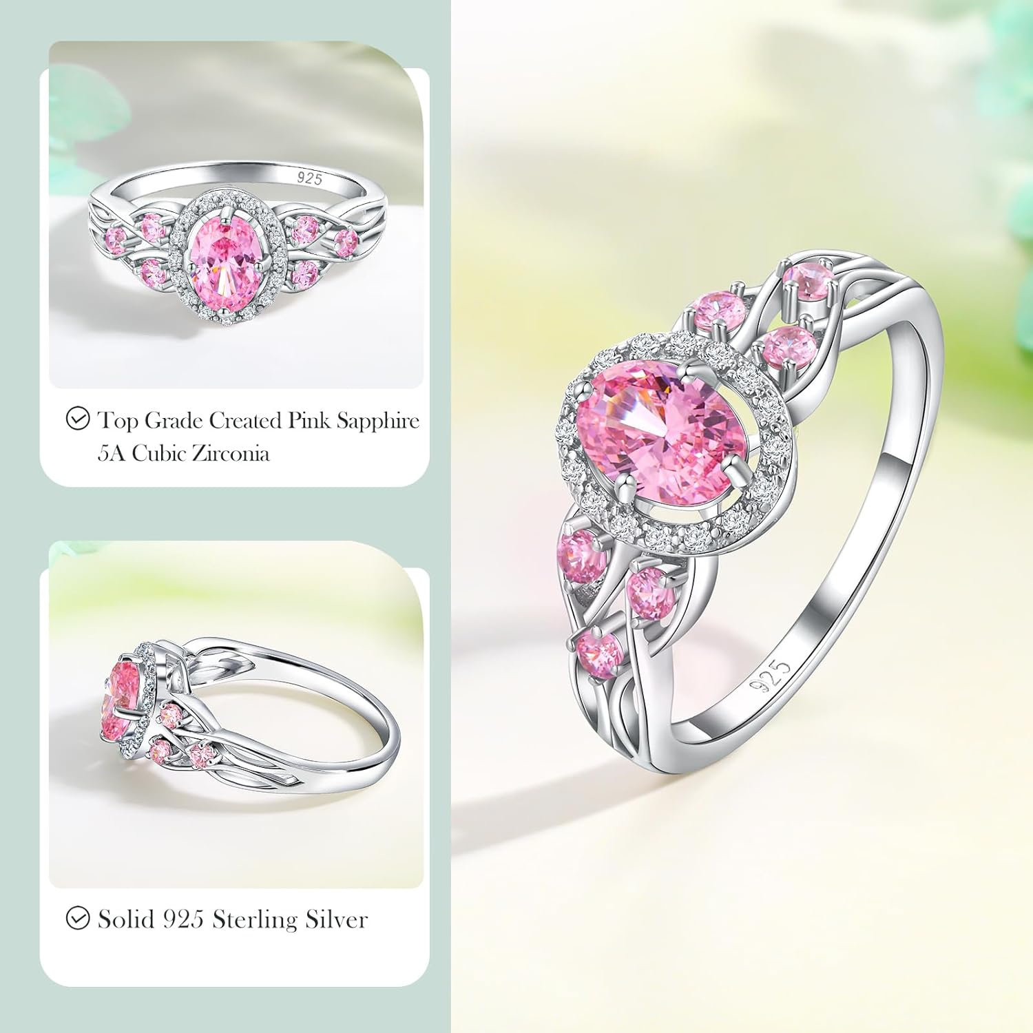 925 Sterling Silver Celtic Knot Engagement Ring for Women Moissanite/Cubic Zirconia Inlaid Oval Shaped Birthstone Rings Cocktail Wedding Birthday Jewelry(with Box)
