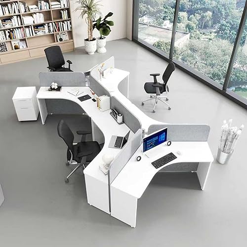 Miniatura 10 de Estación de trabajo de cubículo de oficina para 3 personas con cajones y tomas de corriente integradas, divisiones de pared ajustables, diseños