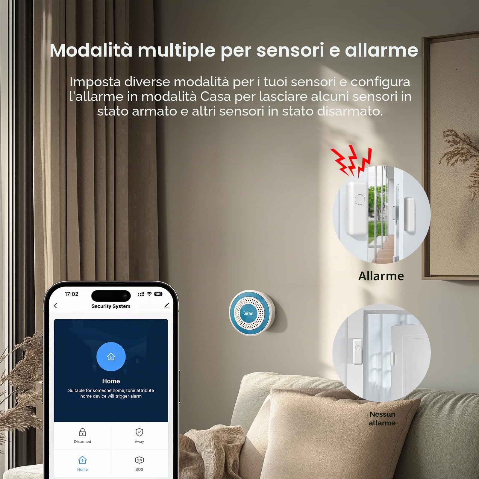 5 Pezzi Sistema di Allarme, Antifurto, Allarme Casa senza Fili con Avvisi APP, Sensori Porta e Finestra, Rilevatore di Movimento, Telecomandi, Compatibile con Alexa e Google Assistant