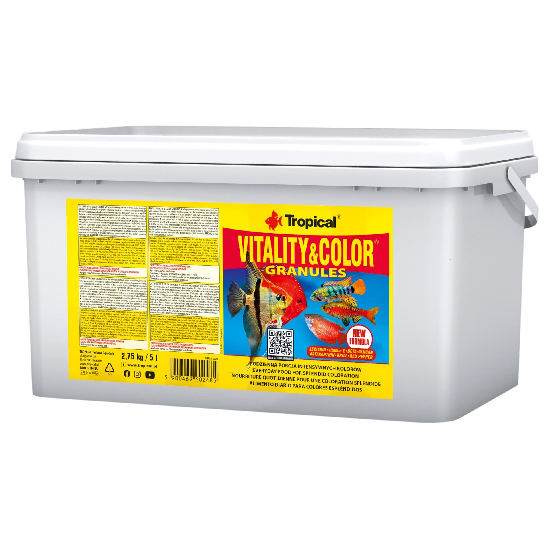 Tropical Wysokobiałkowy pokarm granulowany wybarwiający i witalizujący VITALITY&COLOR GRANULES 5L / 2,75kg