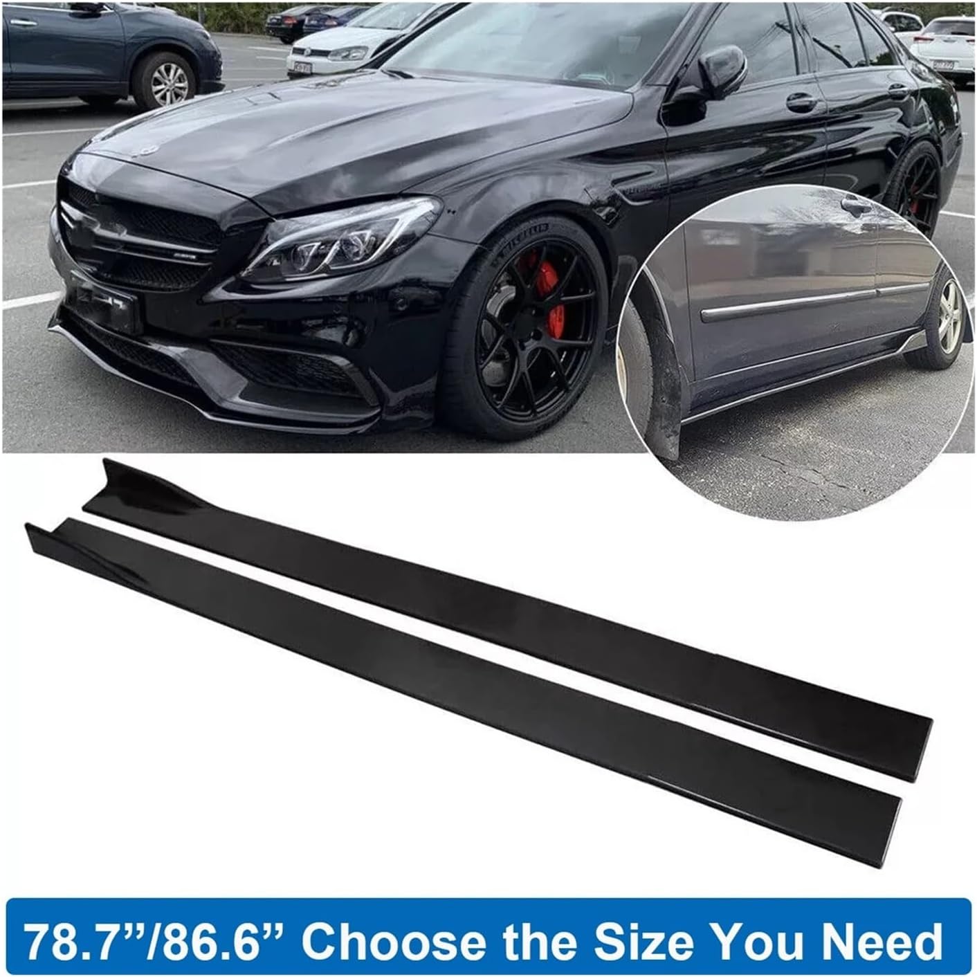 Side Skirts 78.7“/ 86.6” Side Skirt Compatible for Mercedes Benz W205 W204 Extension Splitters Apron Splitter Winglet Car Accessories(78.7in Carbon Look)
