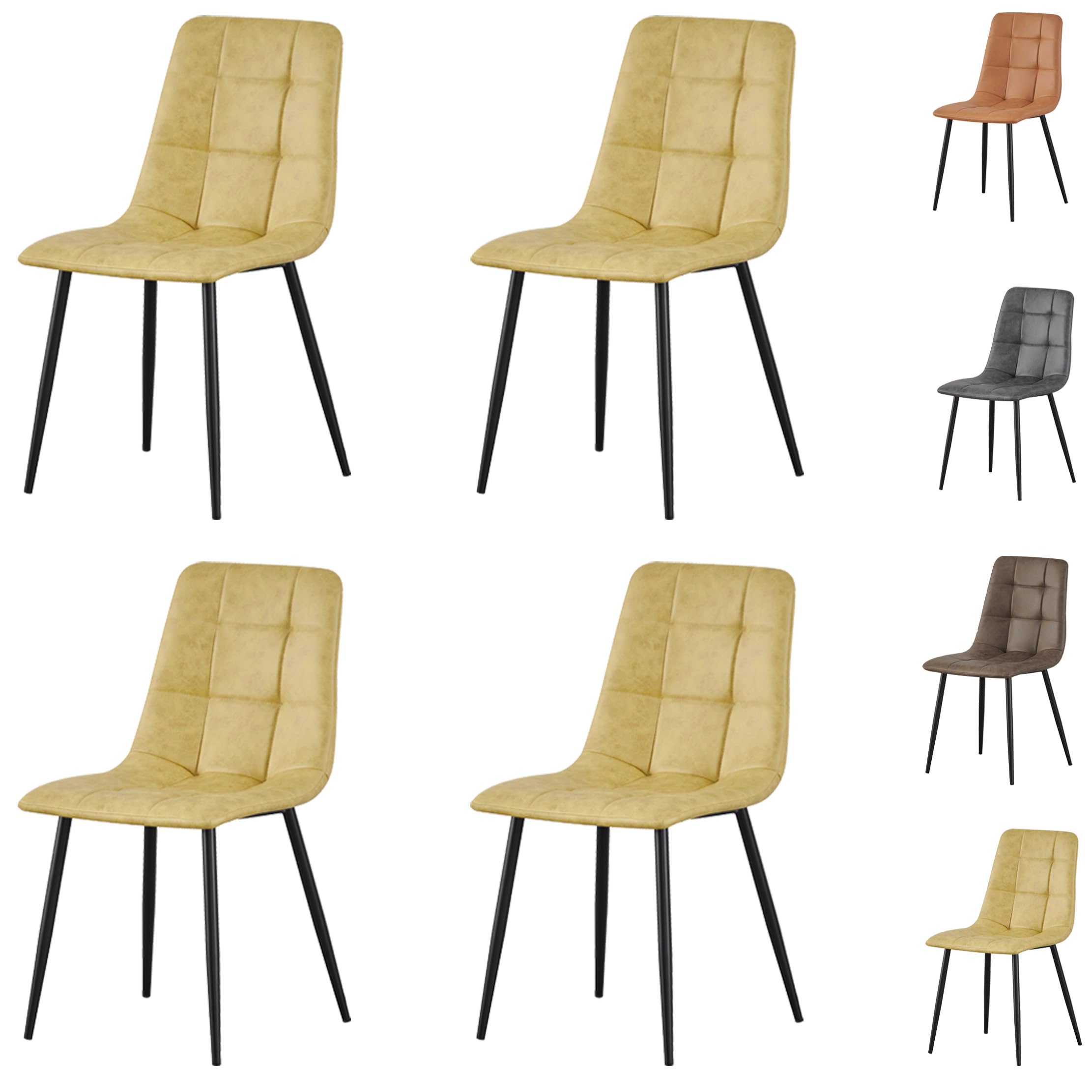 MOF Dining Chairs Set of 4–Faux Suede Dining Chair with Padded Seat, Tufted Back and Sturdy Metal Legs–Modern Upholstery for Kitchen, Dining Room, Lving Room or Home Office (Yellow Check x 4)
