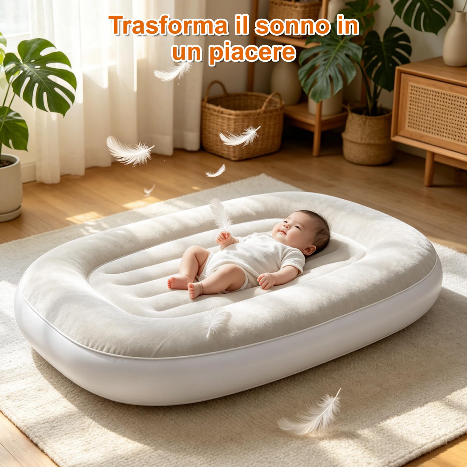 Lettino gonfiabile per bambini, materasso ad aria portatile per bambini con pompa a mano