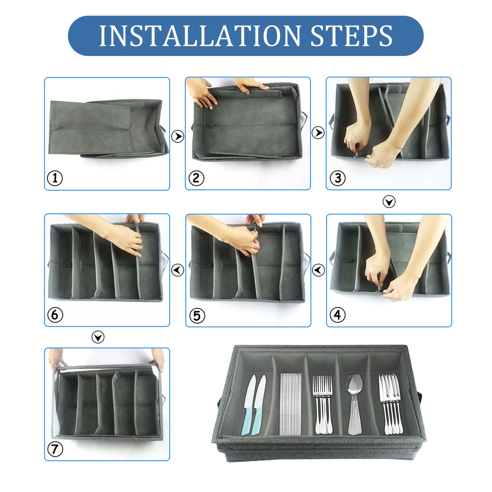 Boîte De Rangement Pour Couverts Avec Couvercle En PVC 5 Compartiments Pliable Pour Ustensiles De Cuisine