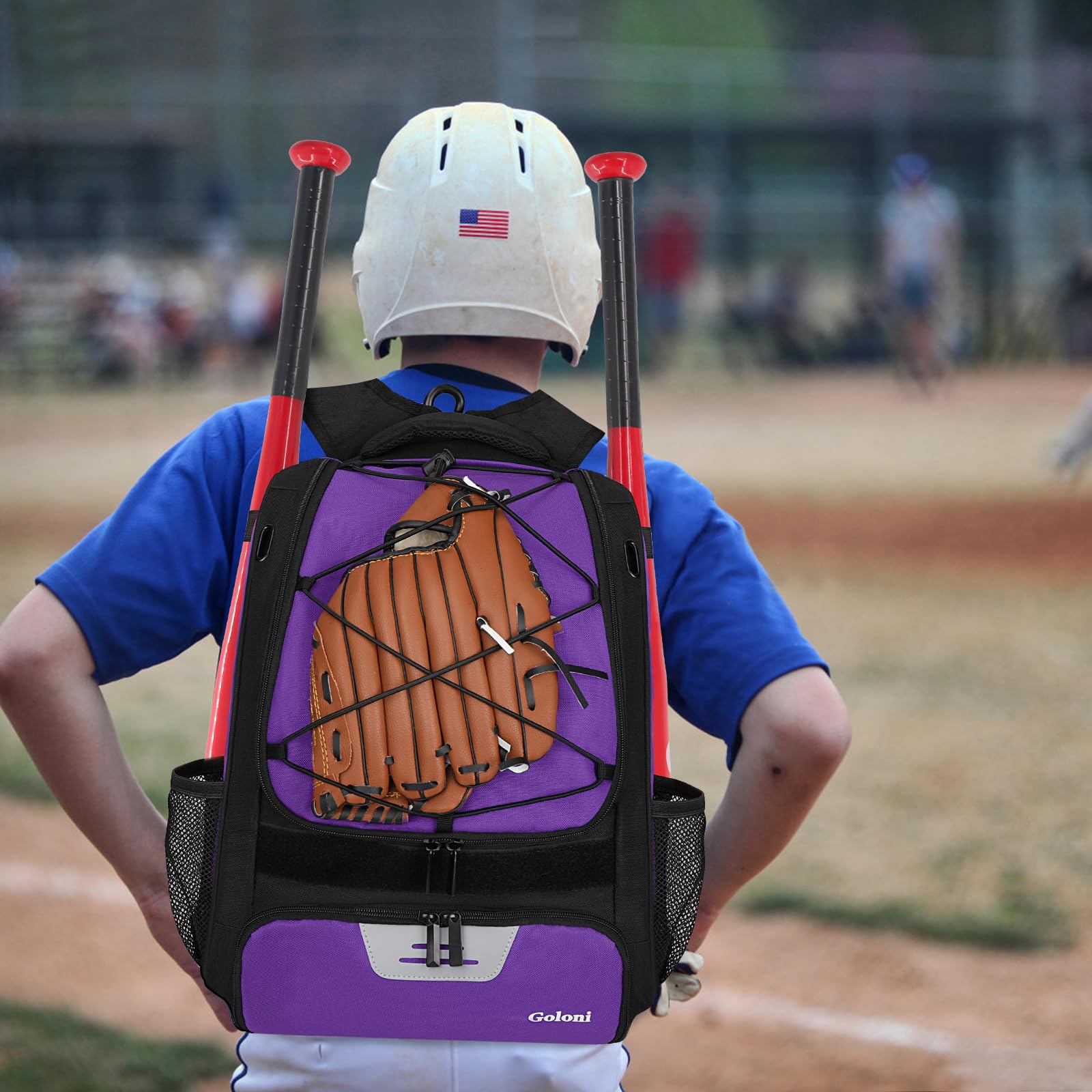 Goloni Mochila de béisbol, bolsa de béisbol para adultos, bolsa de bate de sóftbol con compartimento para zapatos, compartimento principal grande para casco y accesorios, gancho de valla