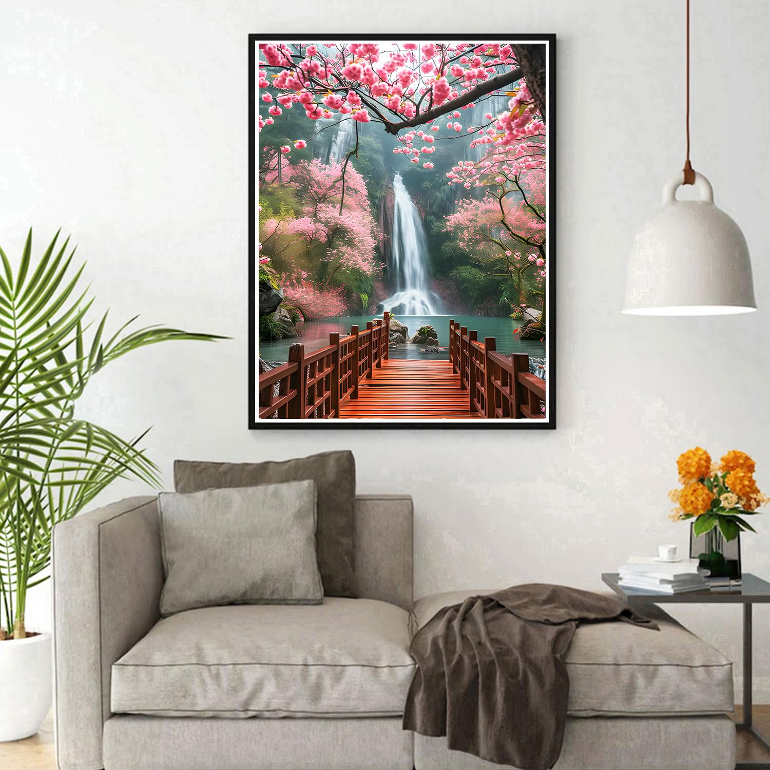 DPHERO DIY Rosa Blumen Diamant Painting Kits Bilder für Erwachsene Anfänger, 5D Wasserfall Diamond Painting Set,DIY Runde Steine Traumland Diamant Kunst Kits, Diamond Art für Zuhause Dekor 30x40 cm