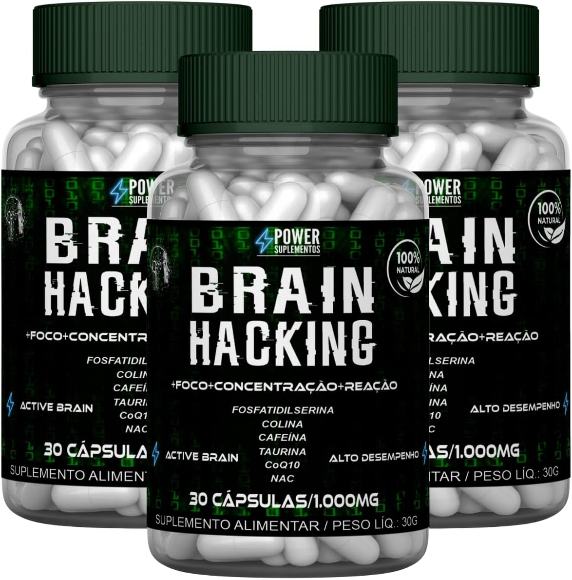 3x Suplemento Alimentar Nootrópico Brain Hacking – Cerebral Memória Foco Estudo e Trabalho