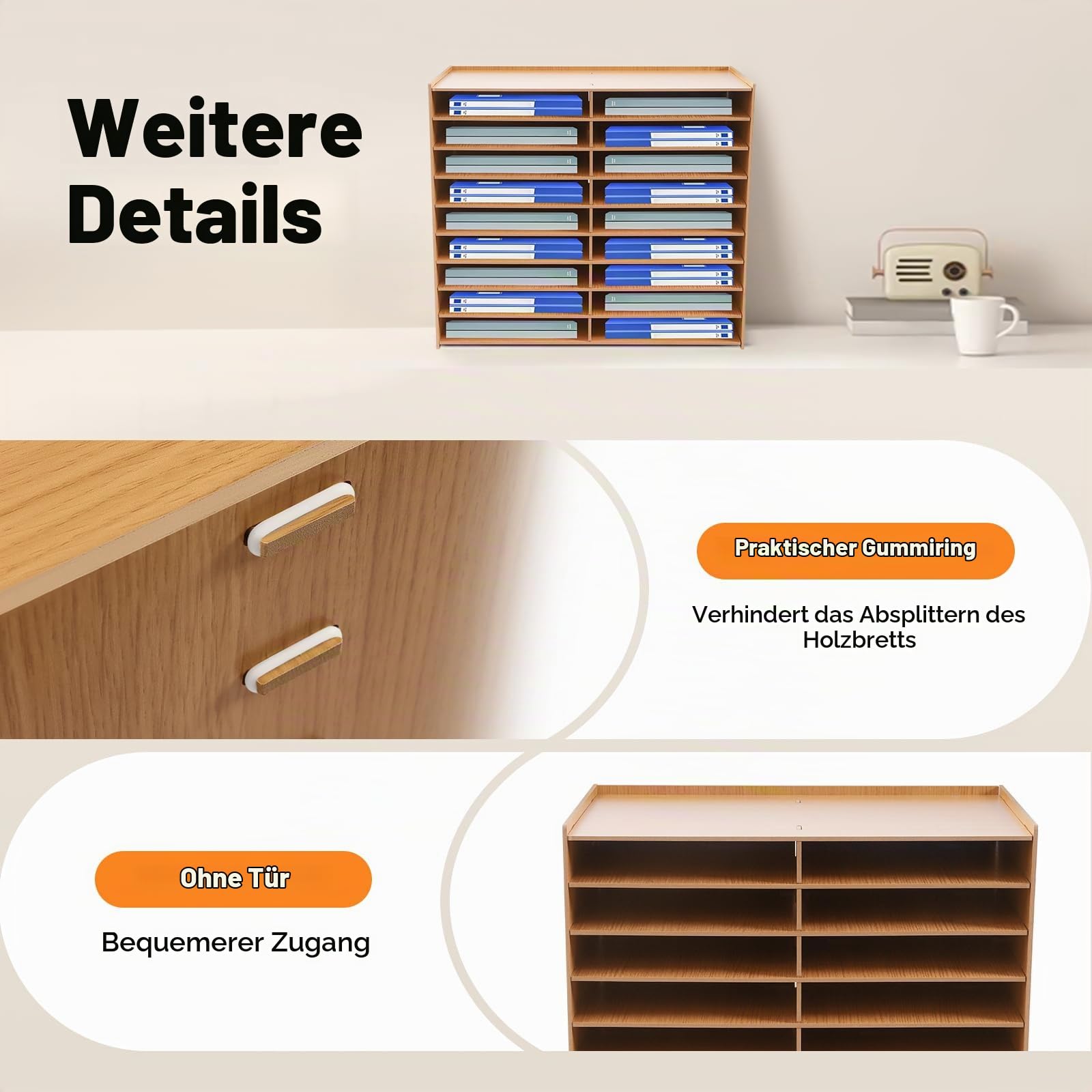 Holz Schreibtisch-Organizer, 18-Fächer-Holz-Papierpost-Briefablage Sorter Multifunktionales Aktenregal Ablage Ablagesystem Geeignet Für A4-Ordner, Zeitschriften