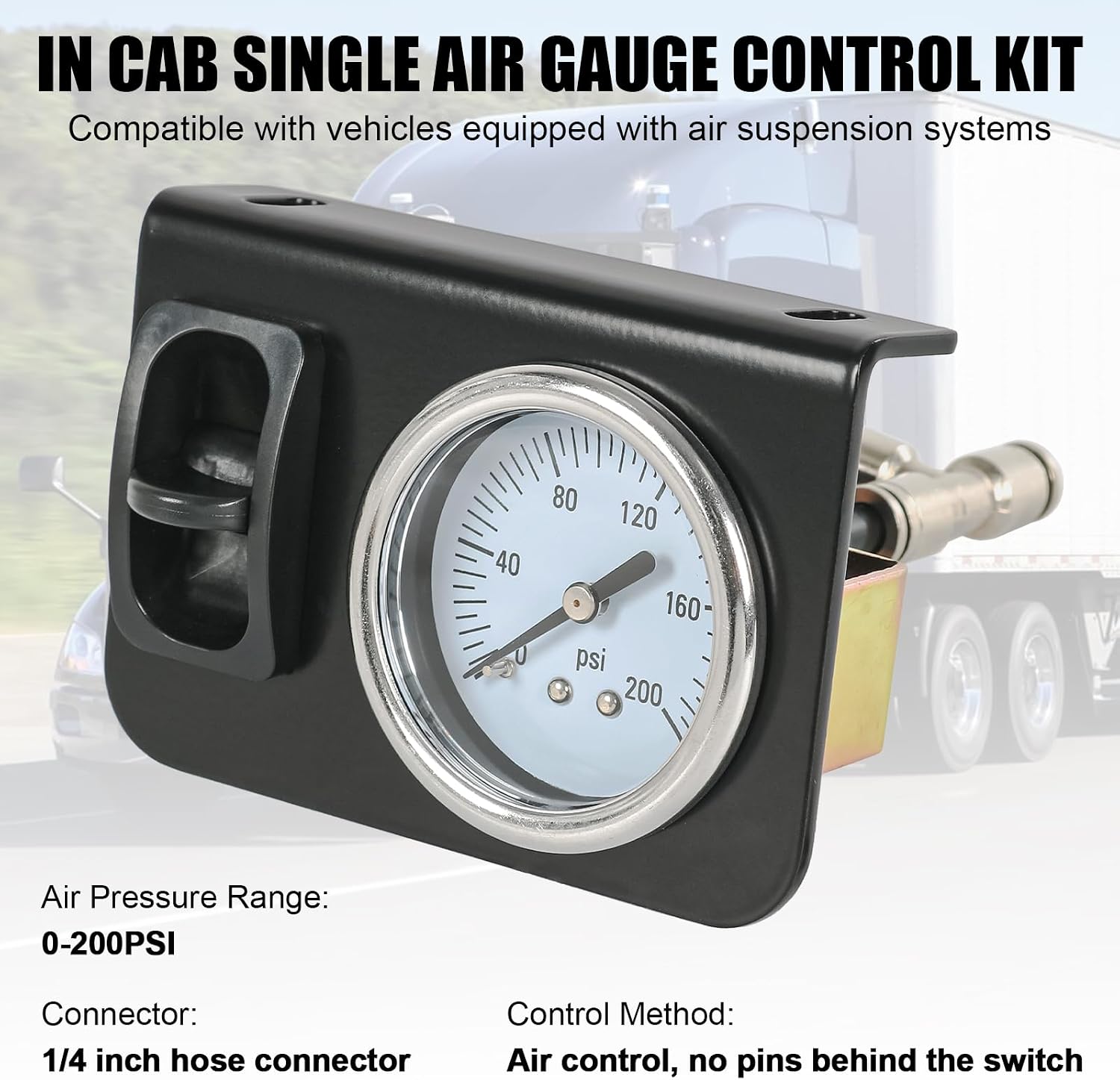 JDMSPEED In Cab Single Air Gauge Control Kit with Paddle Switch Fit for Seat Lift Valve Paddle Type Air Suspension Controller 0-200psi