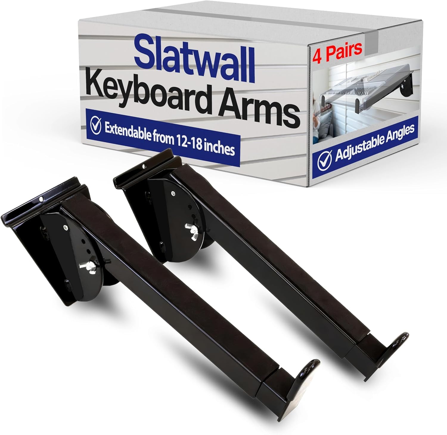 VICTORY DISPLAY & STORE FIXTURE MFG Slatwall Tastaturständer aus robustem Stahl (4er-Pack), Wandhalterung mit Teleskoparmen (30,5 cm - 45,7 cm), Schwarz