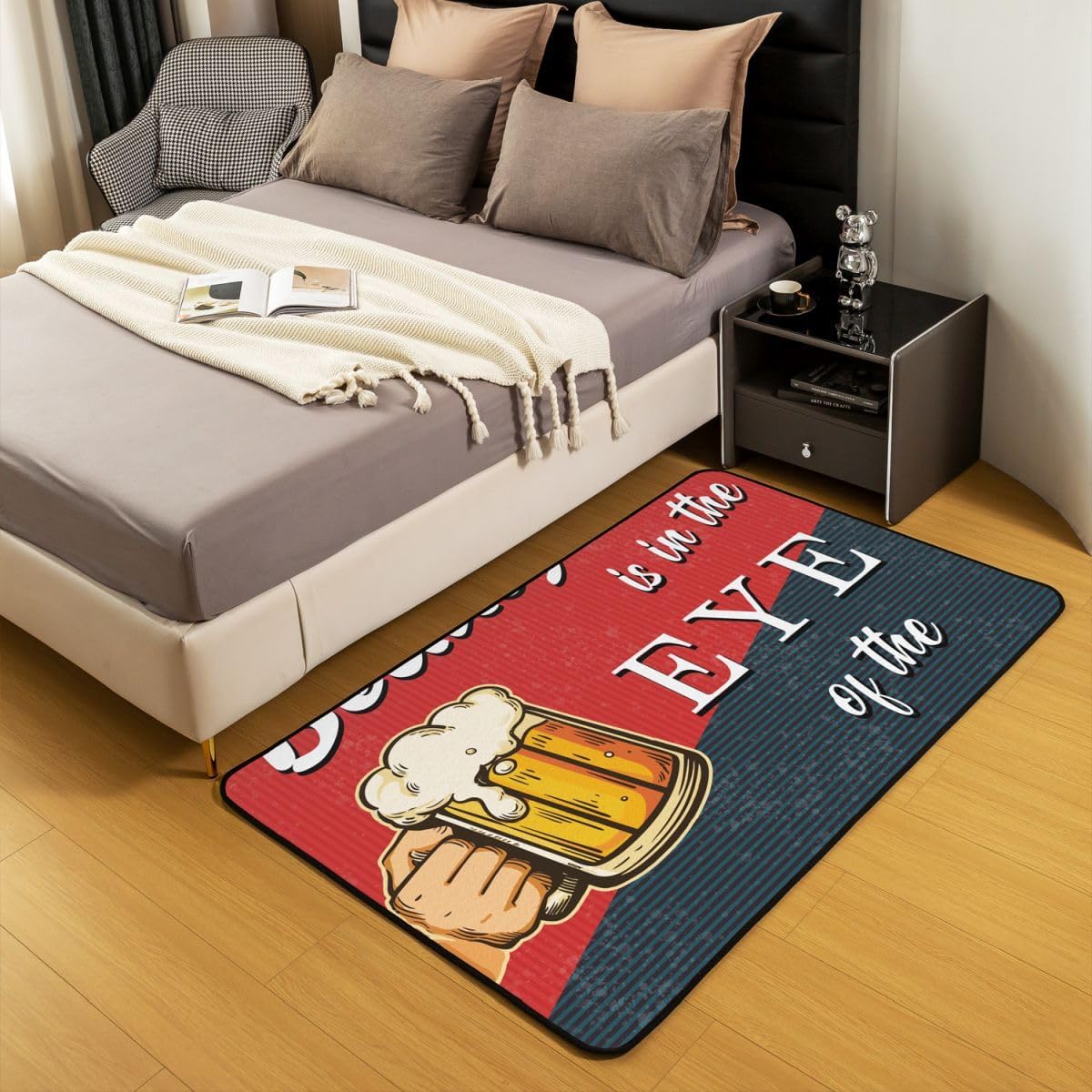 jejeloiu Beer Living Room Rugs Area Rug 5x7 Kids Gift for Beer Lovers Indoor Floor Mat Drinking Accent Rug Room Decor Red