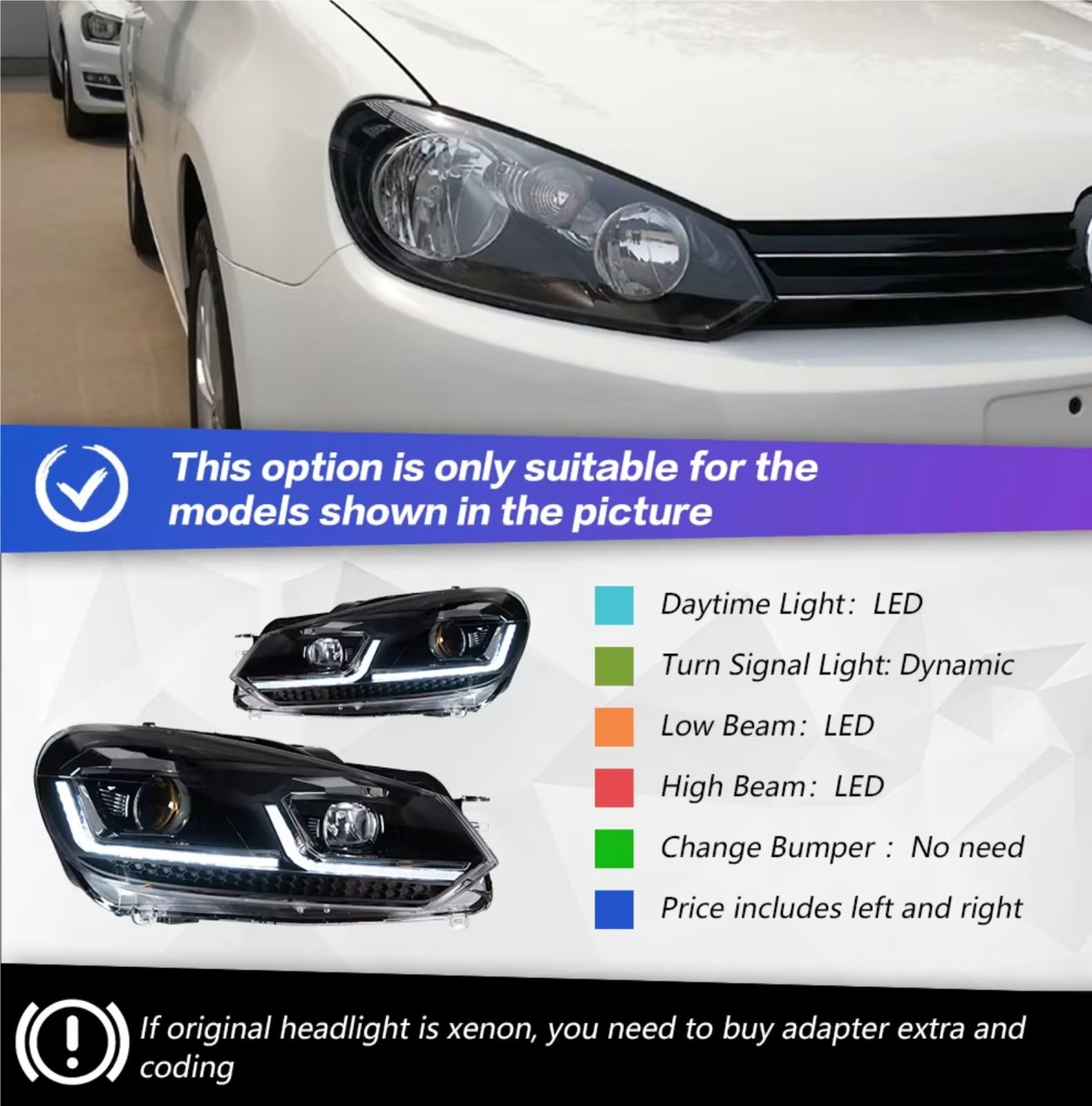 Fari Anteriori Auto Per Per Golf6 Per Golf 6 MK6 Fari 2009-2012 R20 Per GTI Fari Per DRL Proiettore Lente Luci Auto Luci Fendinebbia(Sliver,RHD)