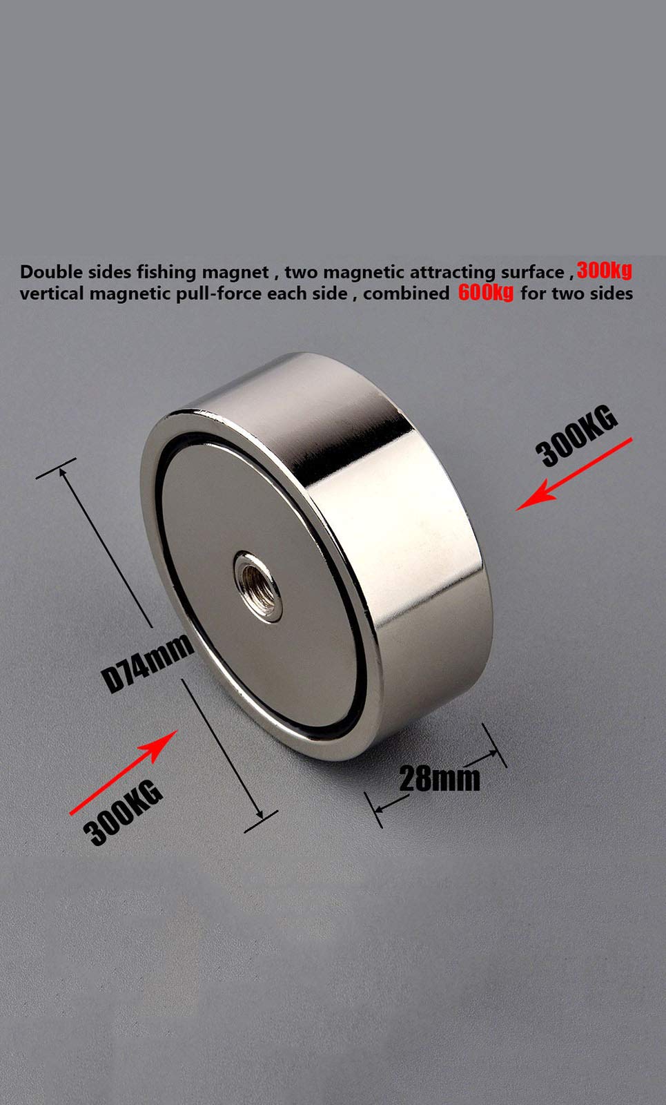 MUTUACTOR Magnete da pesca a doppia faccia Combinato 600KG Forza di trazione verticale Kit di magneti da pesca al neodimio rotondo con golfare per il salvataggio della pesca con magnete nel fiume