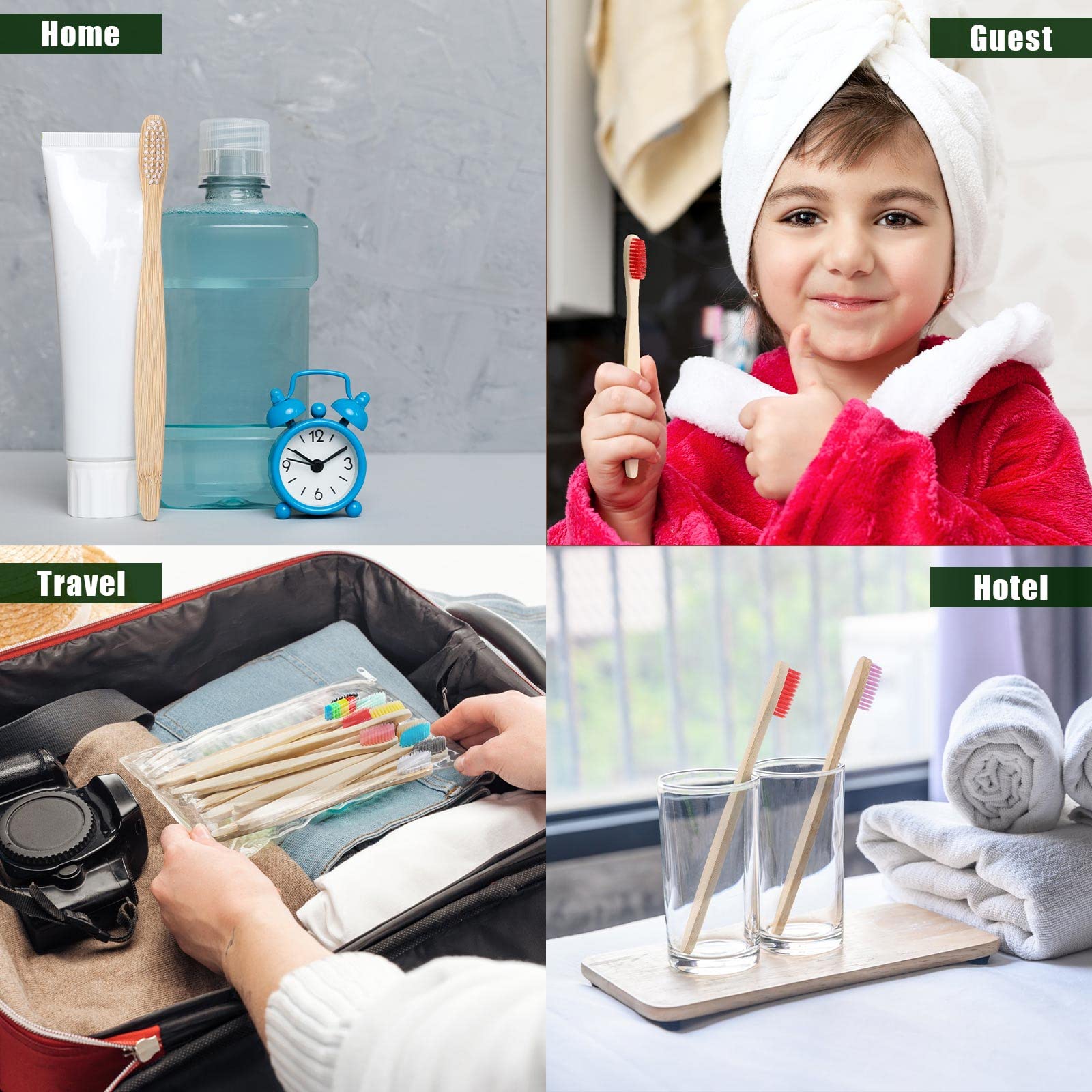 Sieral 240 spazzolini da denti in bambù a carbone, spazzolini da denti manuali naturali con setole morbide, per bambini, adolescenti, bambini, adulti, casa, viaggi, confezionati singolarmente,