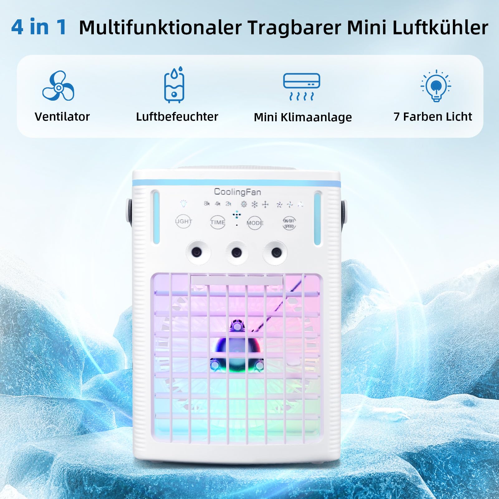 Mobile Mini Klimaanlage Tragbar - 4in1 Luftkühler Mit 1000ml Tank & Fernbedienung