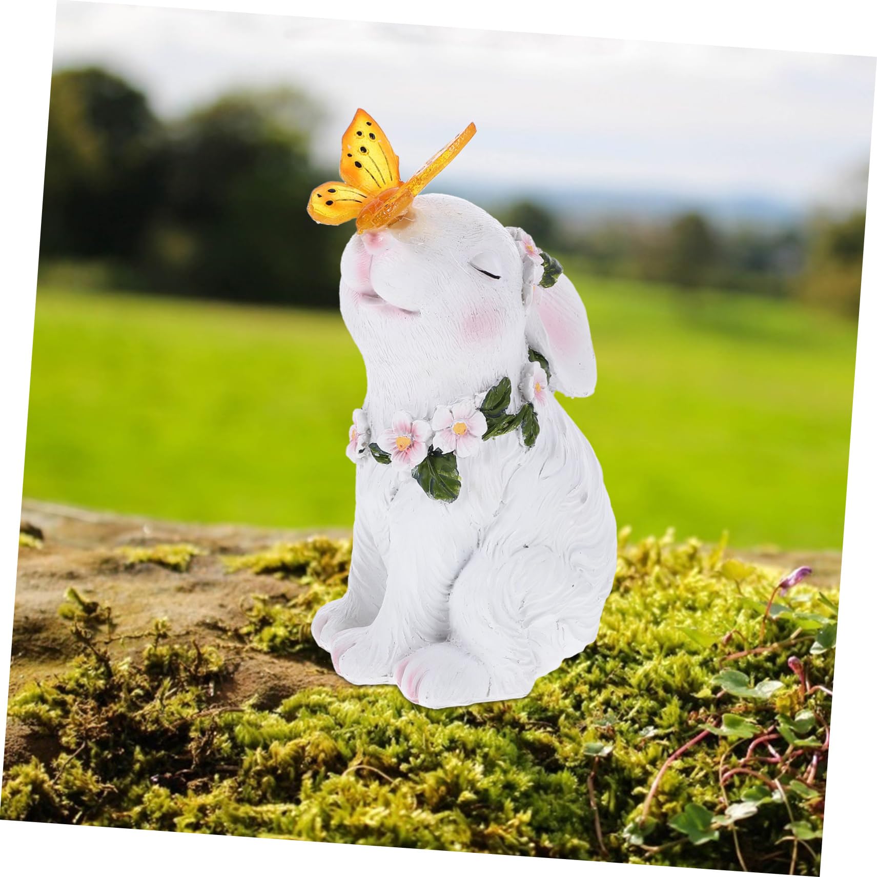 BESTonZON Ornement Lapin Animaux de Plein air décor de Lapin drôle lumière de Statue de en Plein air Ornement de Jardin décoration de Jardin Solaire résine Blanche