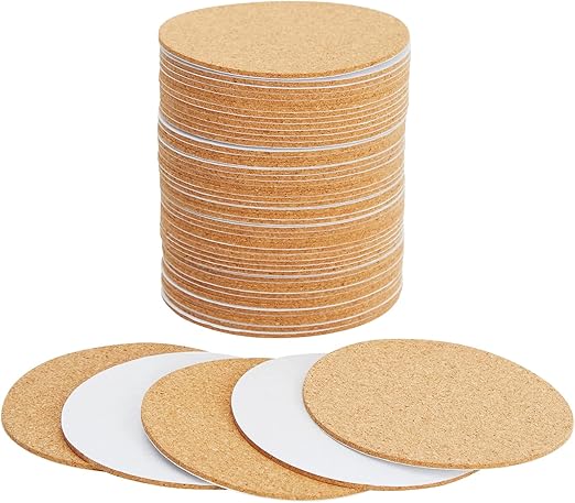 50 Pack Self-Adhesive Cork Coaster Backing Sheets - Round Circles for DIY Crafts (3.5 Inch Diameter Cork Coasters)