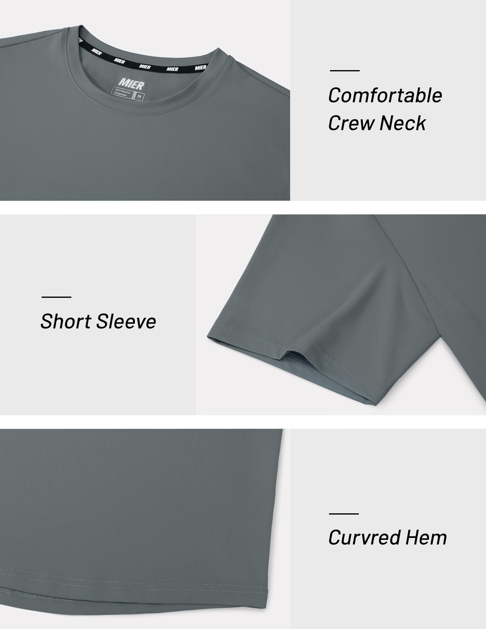 MIER Camisetas de entrenamiento para hombre, ajuste seco, manga corta, atlético, gimnasio, correr, ligeras, de poliéster, UPF 50+