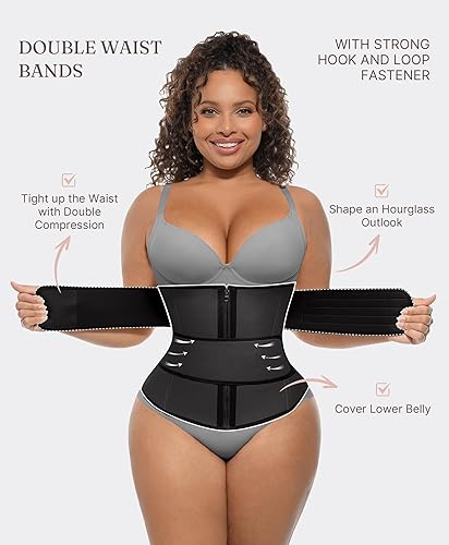 Vista 4 de FeelinGirl Waist Trainer for Women Belly Fat Long Torso Sauna Workout 2 Belt With Zipper 7 Steel Bones Corset