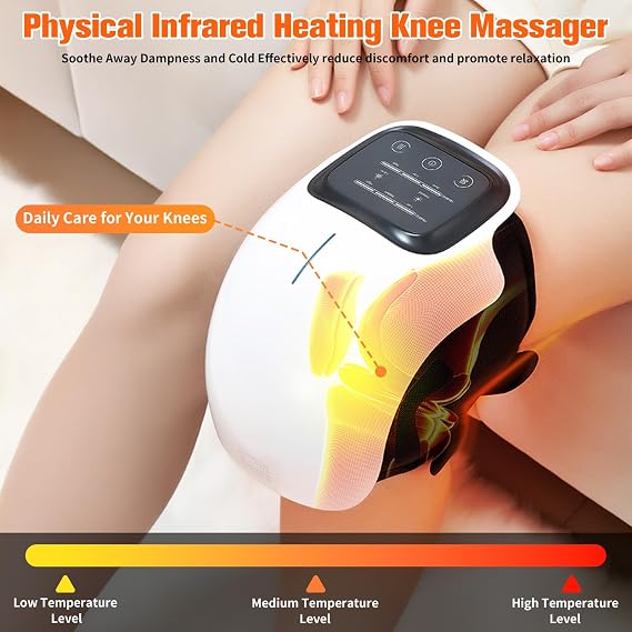 Cordless Knee Massager with Heat & Vibration – Rechargeable Infrared Heated Knee Brace with Large LED Screen, Adjustable Settings, Joint Pain Relief for Arthritis,Gift for Dad Mom