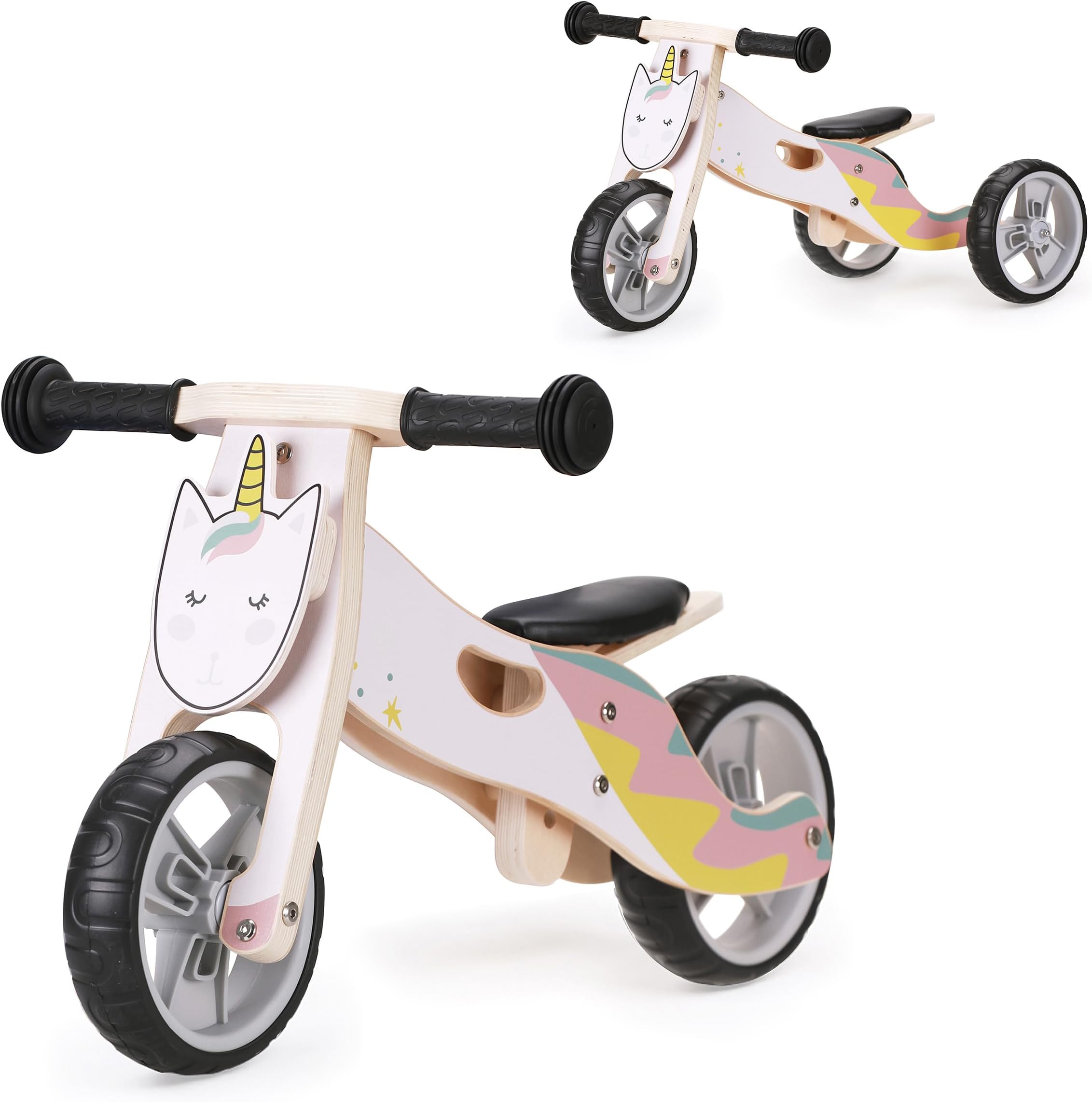 2-in-1 Balance Bike - Wooden Trike for Kids that Converts to Balance Bike - Lightweight Toddler Tricycle - Padded Adjustable Seat & Handlebars - Puncture Proof Wheels