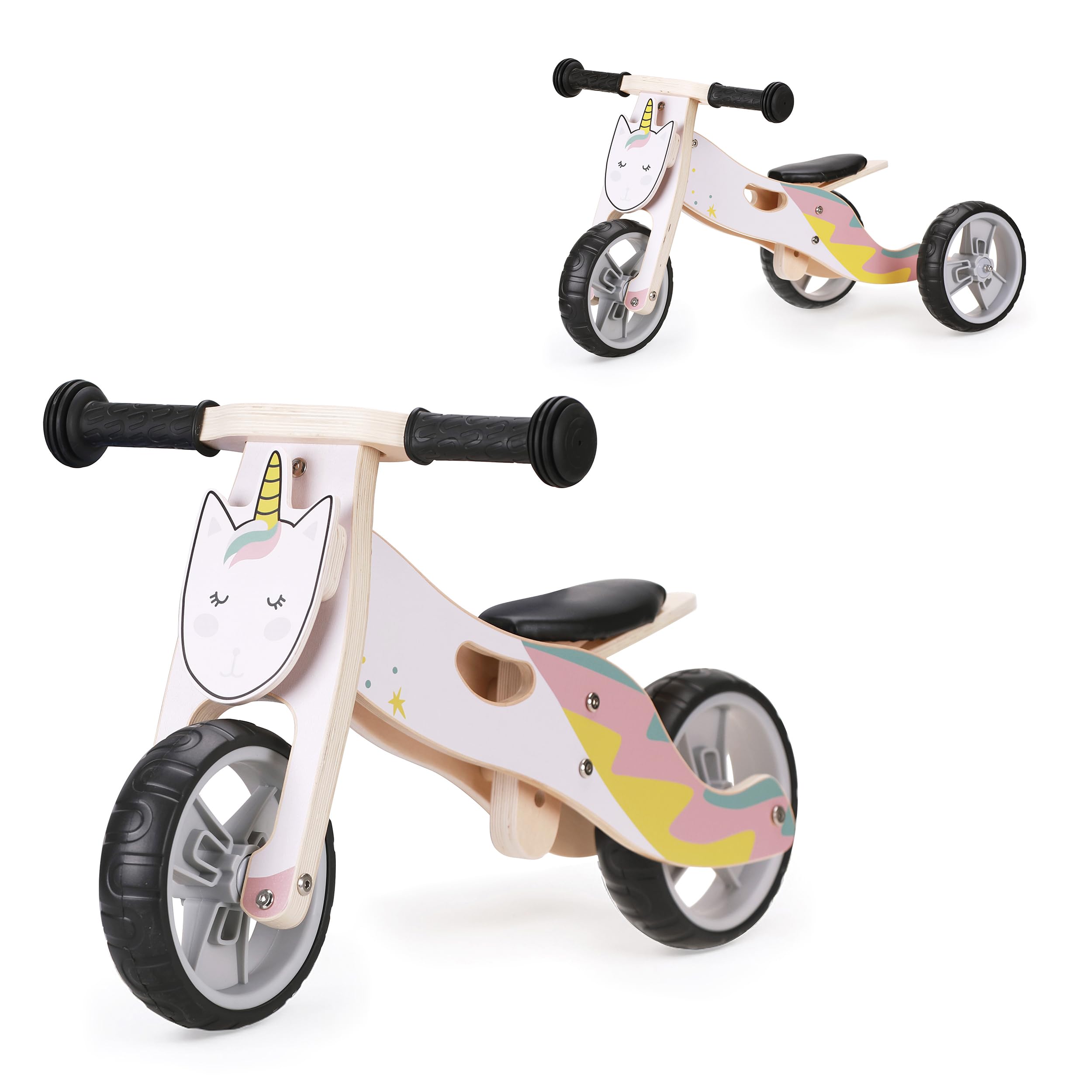 2-in-1 Balance Bike - Wooden Trike for Kids that Converts to Balance Bike - Lightweight Toddler Tricycle - Padded Adjustable Seat & Handlebars - Puncture Proof Wheels