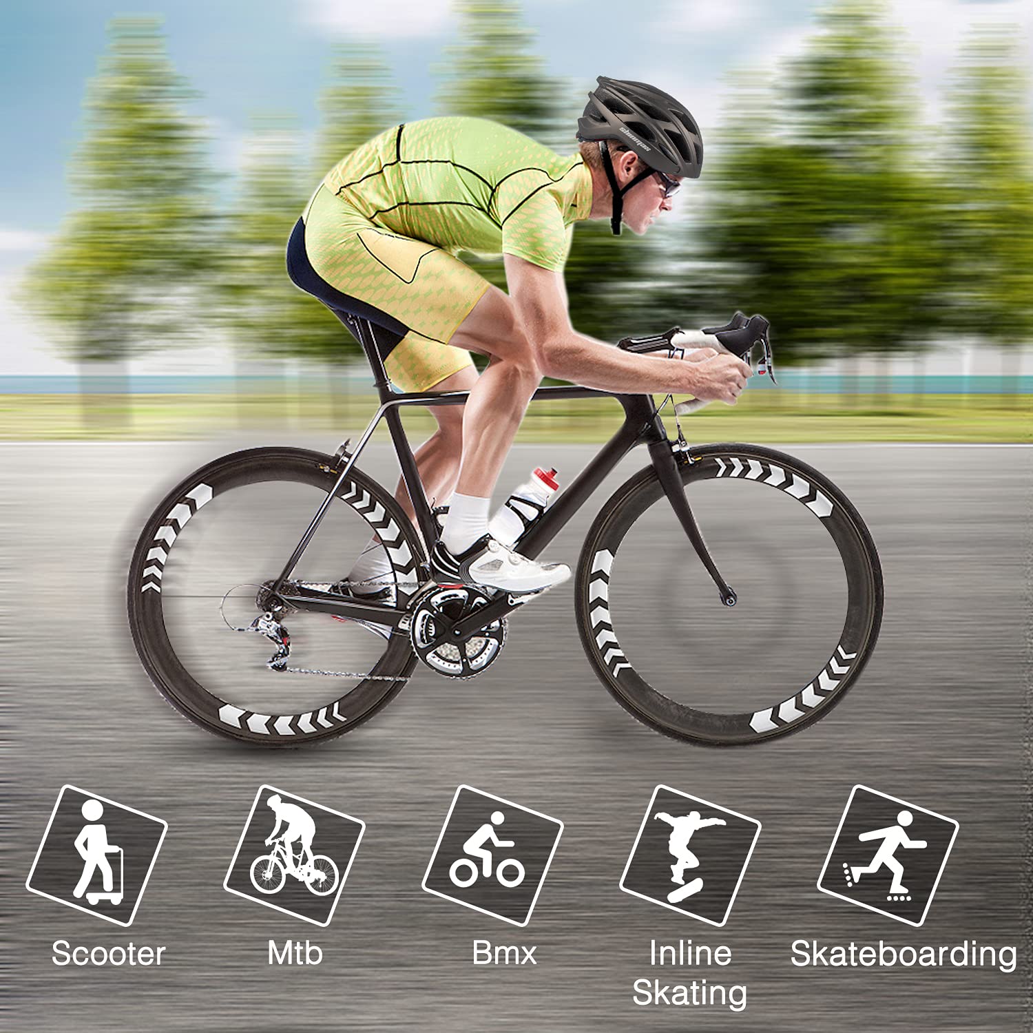Shinmax kask rowerowy, certyfikat CE, kask rowerowy ze zdejmowanymi okularami ochronnymi, wizjer, dla dorosłych, mężczyzn i kobiet, regulowana ochrona bezpieczeństwa, tylne światło LED, do deskorolki, jazdy na nartach, snowboardzie NR-096