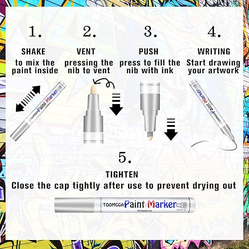 Miniatura 5 de TOOMGGA Rotuladores de pintura plateados, marcadores permanentes a base de aceite para madera de metal, bolígrafos de pintura para metal, neumáticos