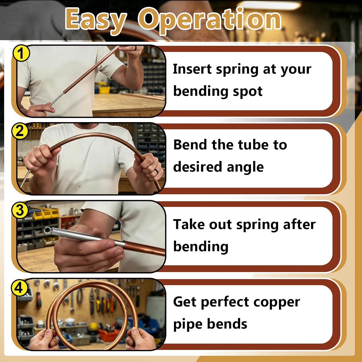6-in-1 Copper Tube Bender, 43-inch Long Spring, Crease-Free Bending Tool