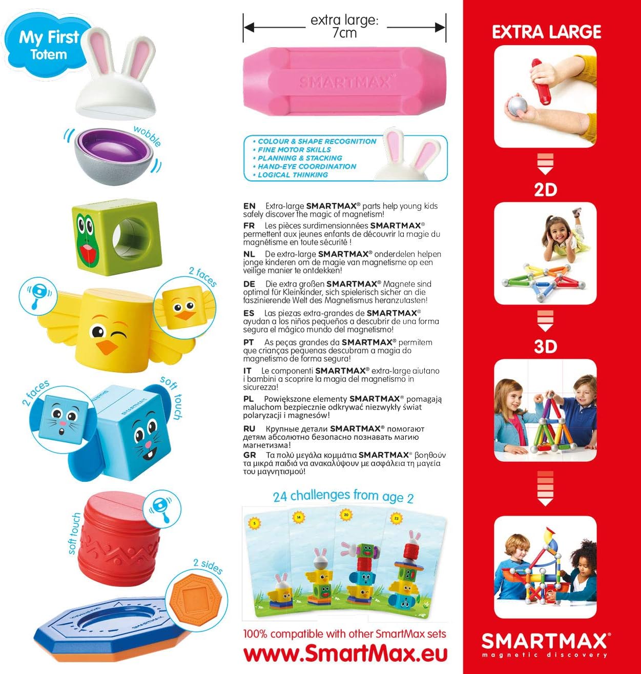 SMARTMAX - My First Totem, Magnetic Discovery Play Set with 24 Challenges, 7 Pieces, 1 1/5-5 Years