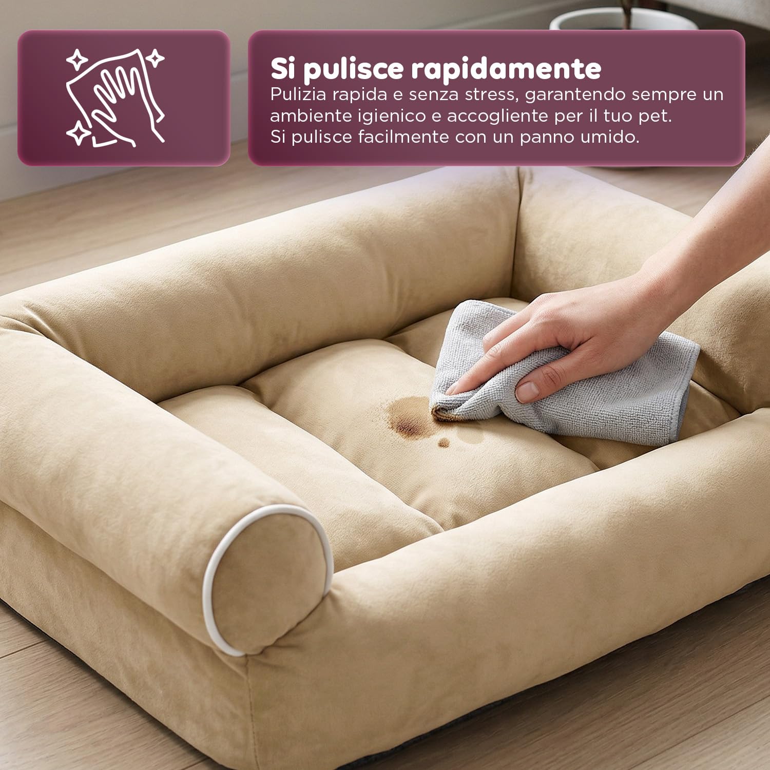 Wintem - Divano XXL Beige per Cani Morbido con Bordi Rialzati, Cuccia Interno Antistress per Cani e Gatti, Supporto Testa e Collo, Utilizzo Quotidiano, Design Elegante e Lavabile