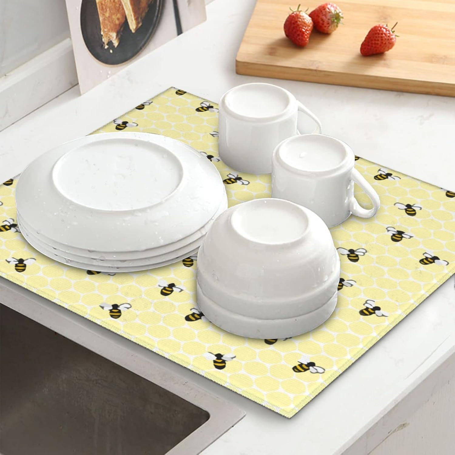 Dish Drying Mat Bee-Honeycomb-Cute For Kitchen 18x24 Inch Microfiber Dish Drainer Rack Mats For Coffee Bar: Home & Kitchen