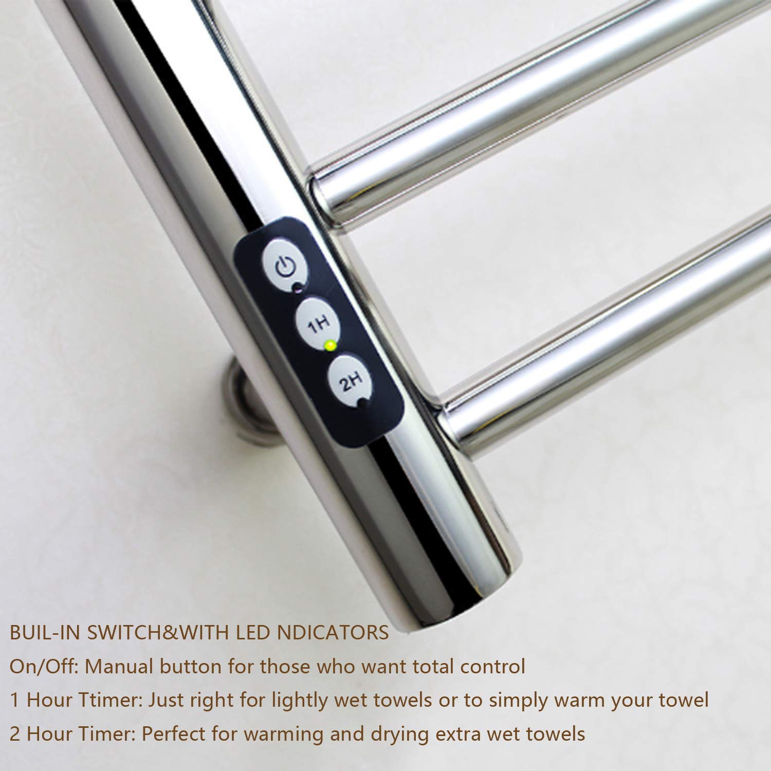 Radiador toallero eléctrico, Calentador de Toallas y tendedero con Temporizador, 10 Barras, toallero calefactable de Acero Inoxidable para baño.