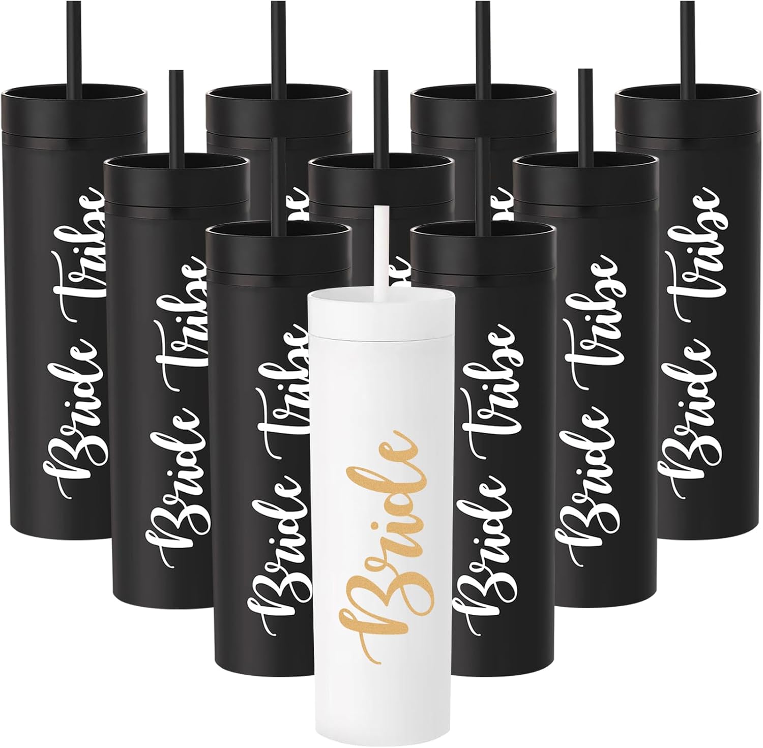 10 Pack Bride to Be Skinny Tumbler | 16 oz Bride Tribe Tumblers | Bachelorette Party Cups | Engagement Wedding Gifts Bridesmaids Mugs Bachelorette Party Supplies & Games