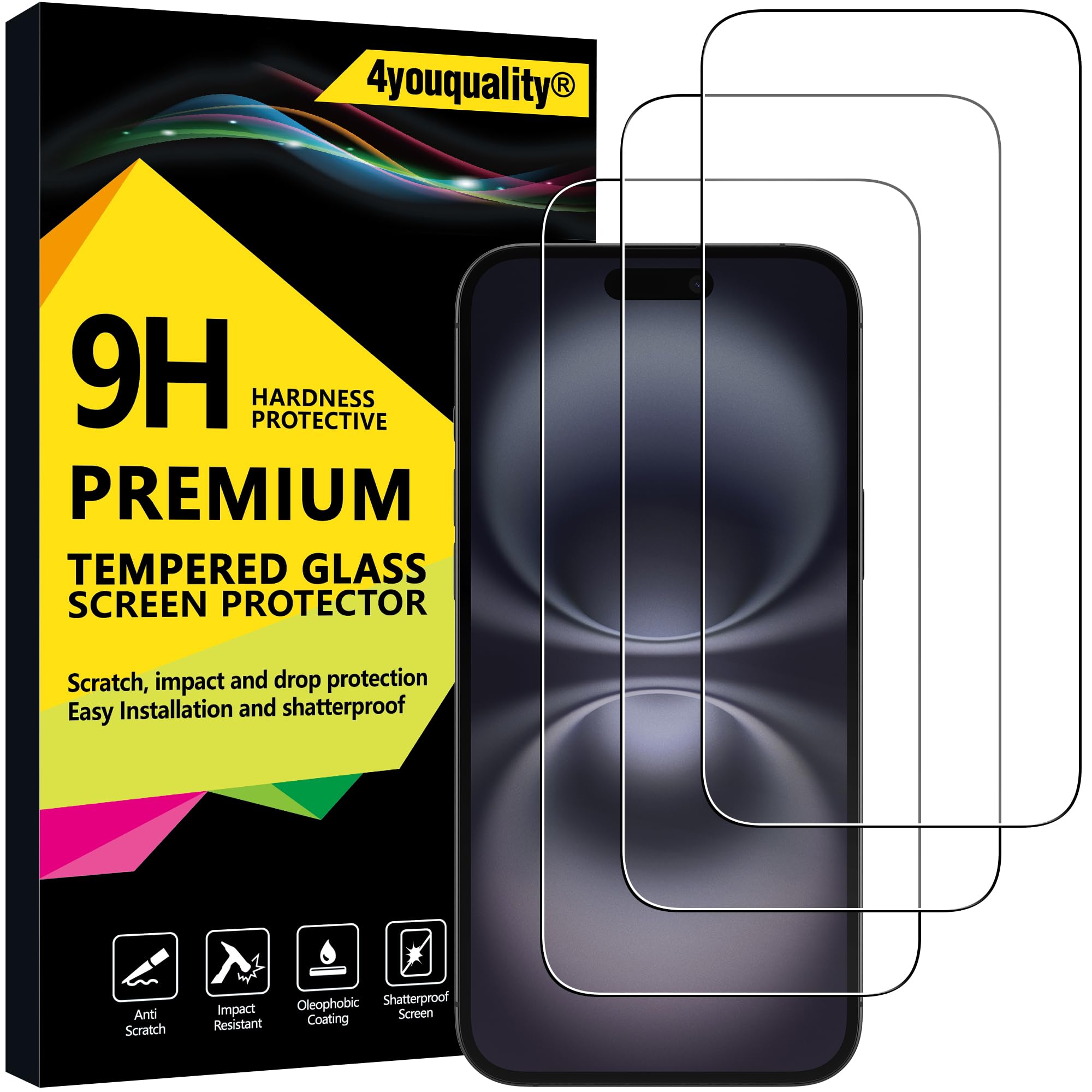 [3-Pack Screen Protector for iPhone 16 Plus (6.7-Inch), Tempered Glass Film, [LifetimeSupport][Impact-Protection][Anti-Shatter][Anti-Scratch]