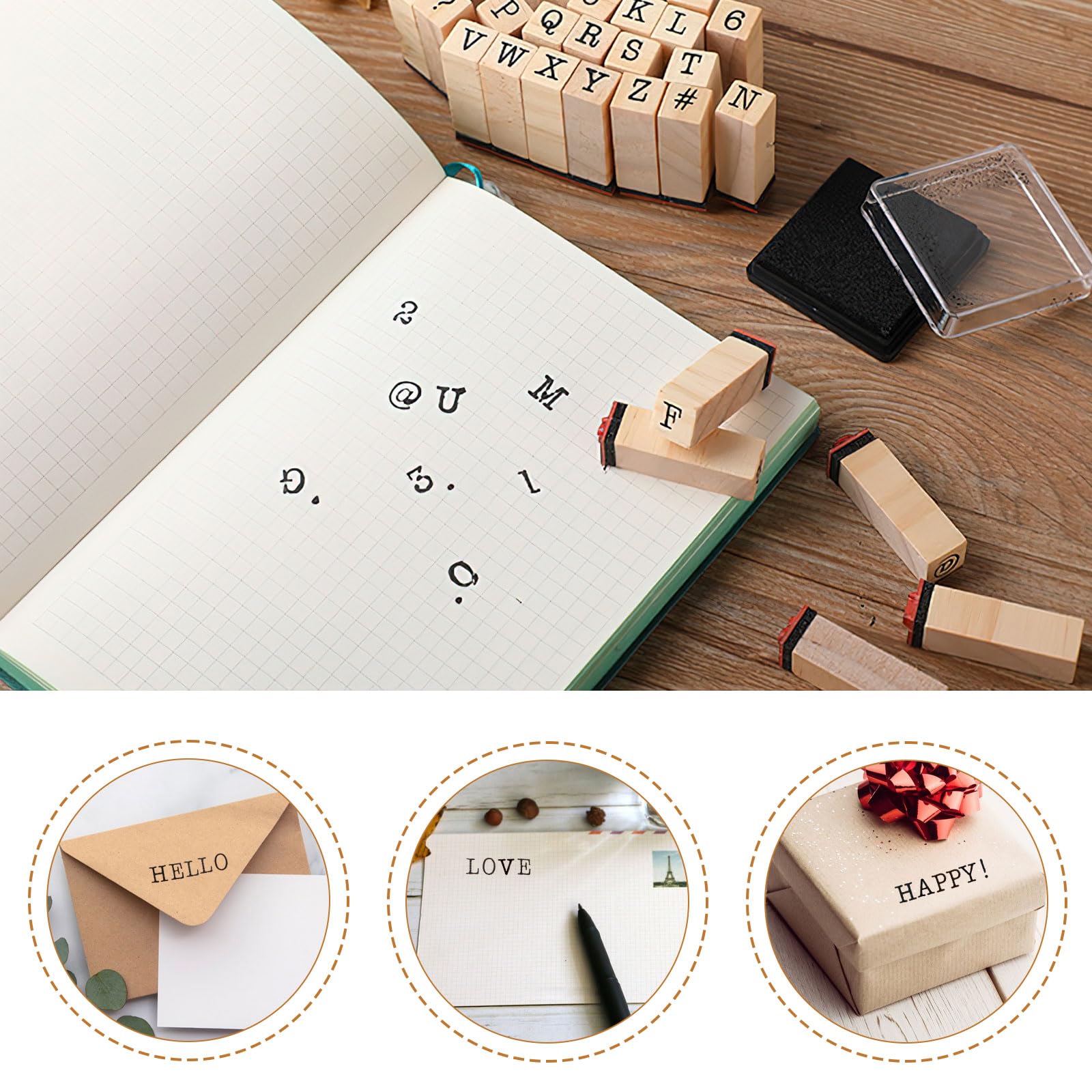 40 Pezzi Timbri In Legno Alfabeto Completo Con Cuscinetto Inchiostro - Per Scrapbooking, Carta, Fai Da Te, Didattica Bambini
