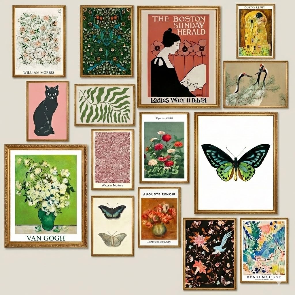 LANCHI95 15 Pcs Eclectic Wall Decor, Modern Eclectic Home Decor, Retro Maximalist Decor Aesthetic, Vintage Wall Art Prints, Colorful Boho Gallery Prints for Bedroom Dorm (Unframed)