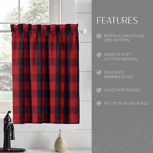 Miniatura 3 de Elrene Home Fashions Farmhouse Living Holiday - Juego de cortinas para ventana, 30 x 36 pulgadas, rojonegro