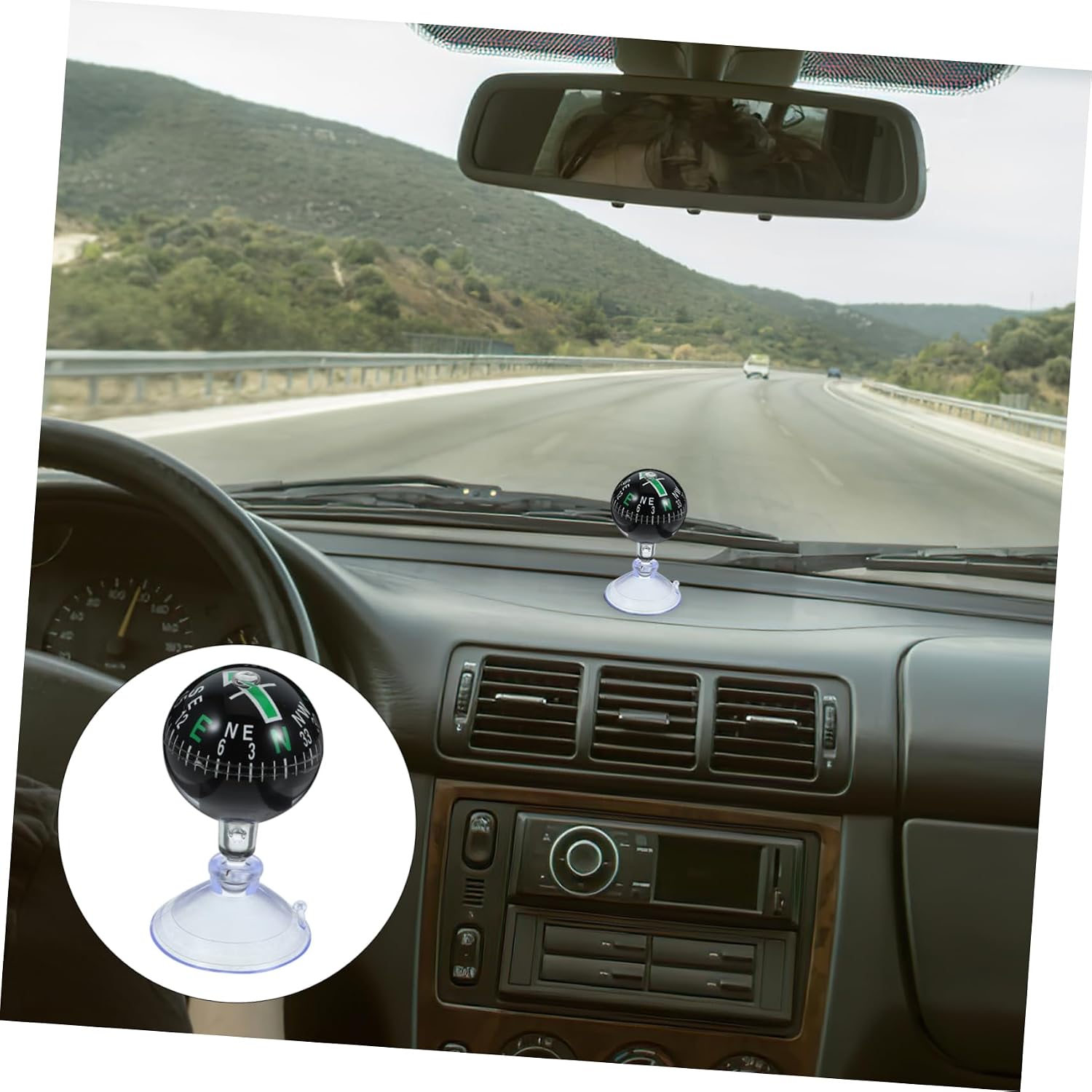 Car Compass Ball Dashboard Compass with Suction Cup Mount for Car Portable Automotive Direction Finder 2.75In Spherical Design for Smooth Surfaces 1 Pack