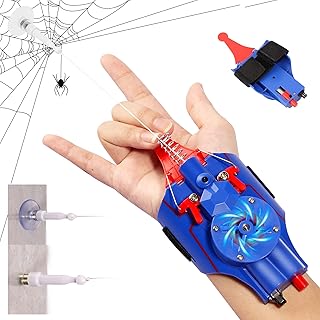 Web Shooter Launcher String Toy, Electric Reel-in Spider Web Shooters Real Silk [9.5ft Range], Toy for Halloween Kids Superhero Role-Playing, Classic RedBlue